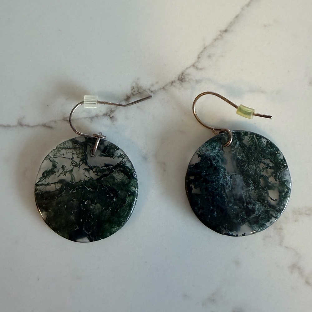 Green glass drop earrings